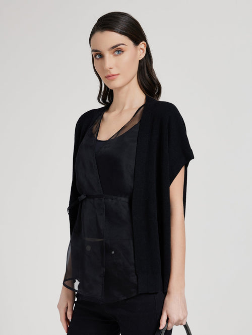 2025 Ladies Silk Lace Panel Translucent Short Sleeve Top