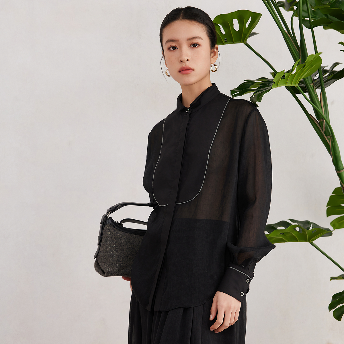 2025 Women's  Silk-Linen Blend Button-Down Shirt